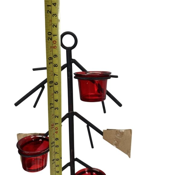 Black Metal Christmas Tree Candle Holder With Red Glass Votives - Picture 4 of 7